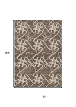 10' X 14' Brown Ivory And Gold Geometric Washable Indoor Outdoor Area Rug