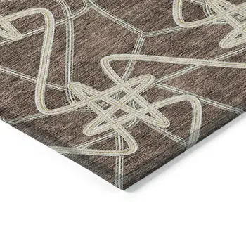 10' X 14' Brown Ivory And Gold Geometric Washable Indoor Outdoor Area Rug