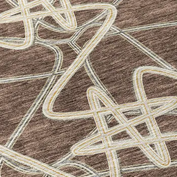10' X 14' Brown Ivory And Gold Geometric Washable Indoor Outdoor Area Rug