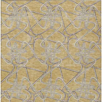 5' X 8' Gold Ivory And Charcoal Geometric Washable Indoor Outdoor Area Rug