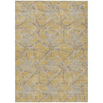 5' X 8' Gold Ivory And Charcoal Geometric Washable Indoor Outdoor Area Rug