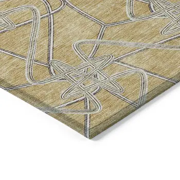 5' X 8' Gold Ivory And Charcoal Geometric Washable Indoor Outdoor Area Rug