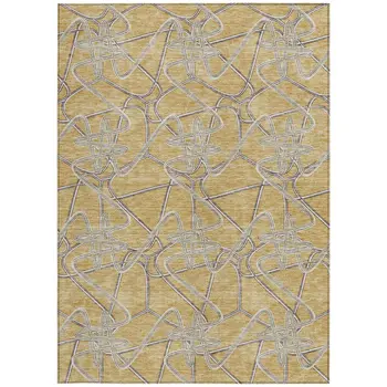 10' X 14' Gold Ivory And Charcoal Geometric Washable Indoor Outdoor Area Rug