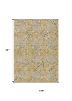 10' X 14' Gold Ivory And Charcoal Geometric Washable Indoor Outdoor Area Rug