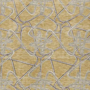 10' X 14' Gold Ivory And Charcoal Geometric Washable Indoor Outdoor Area Rug