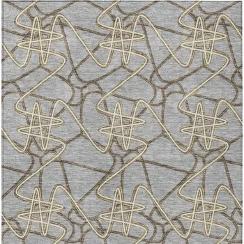 3' X 5' Gray Ivory And Gold Geometric Washable Indoor Outdoor Area Rug