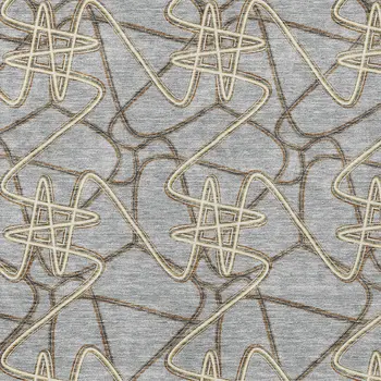 3' X 5' Gray Ivory And Gold Geometric Washable Indoor Outdoor Area Rug