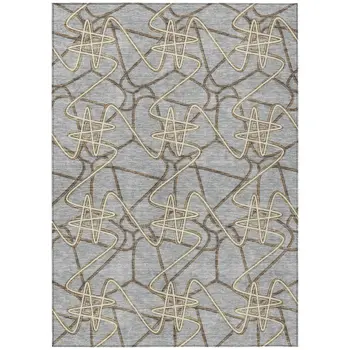 5' X 8' Gray Ivory And Gold Geometric Washable Indoor Outdoor Area Rug