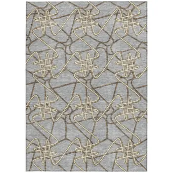 8' X 10' Gray Ivory And Gold Geometric Washable Indoor Outdoor Area Rug
