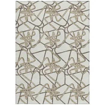 5' X 8' Ivory Charcoal And Gold Geometric Washable Indoor Outdoor Area Rug