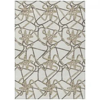 5' X 8' Ivory Charcoal And Gold Geometric Washable Indoor Outdoor Area Rug