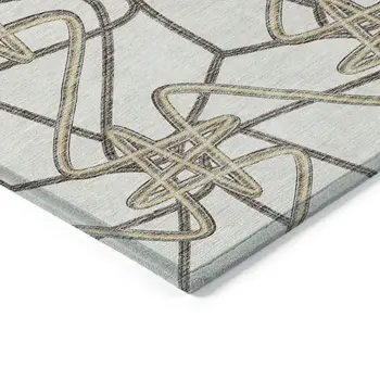 5' X 8' Ivory Charcoal And Gold Geometric Washable Indoor Outdoor Area Rug