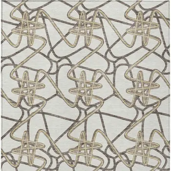 5' X 8' Ivory Charcoal And Gold Geometric Washable Indoor Outdoor Area Rug