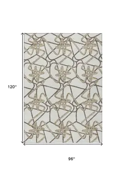 8' X 10' Ivory Charcoal And Gold Geometric Washable Indoor Outdoor Area Rug