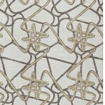 8' X 10' Ivory Charcoal And Gold Geometric Washable Indoor Outdoor Area Rug