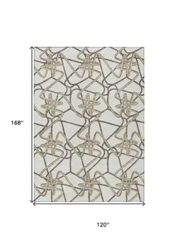 10' X 14' Ivory Charcoal And Gold Geometric Washable Indoor Outdoor Area Rug