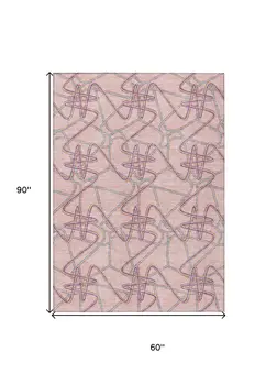 5' X 8' Pink Purple And Sky Blue Geometric Washable Indoor Outdoor Area Rug