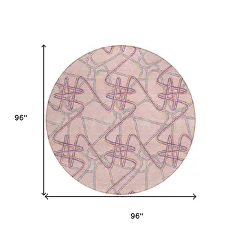 8' Pink Purple And Sky Blue Round Geometric Washable Indoor Outdoor Area Rug