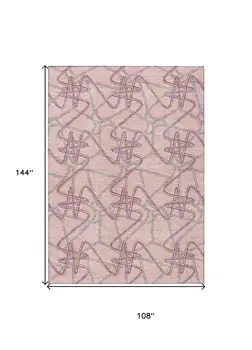9' X 12' Pink Purple And Sky Blue Geometric Washable Indoor Outdoor Area Rug