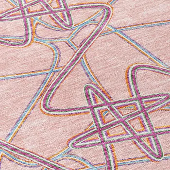 9' X 12' Pink Purple And Sky Blue Geometric Washable Indoor Outdoor Area Rug