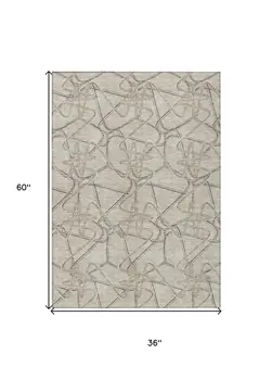 3' X 5' Beige Ivory And Gray Geometric Washable Indoor Outdoor Area Rug