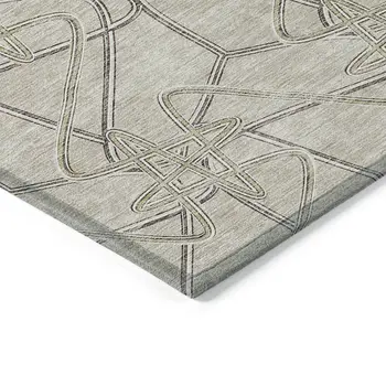 3' X 5' Beige Ivory And Gray Geometric Washable Indoor Outdoor Area Rug