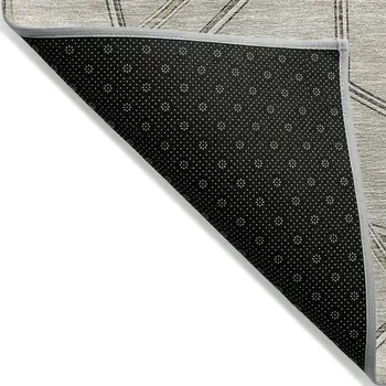 8' Beige Ivory And Gray Round Geometric Washable Indoor Outdoor Area Rug