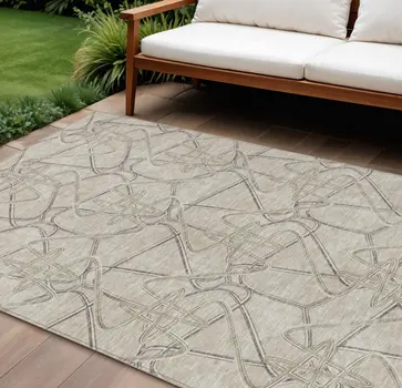 10' X 14' Beige Ivory And Gray Geometric Washable Indoor Outdoor Area Rug