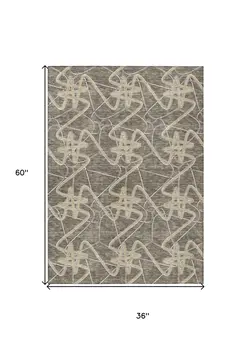 3' X 5' Taupe Ivory And Brown Geometric Washable Indoor Outdoor Area Rug