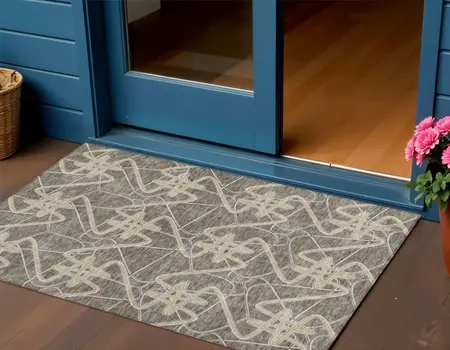 3' X 5' Taupe Ivory And Brown Geometric Washable Indoor Outdoor Area Rug