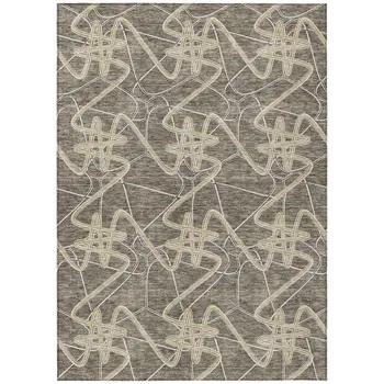 3' X 5' Taupe Ivory And Brown Geometric Washable Indoor Outdoor Area Rug
