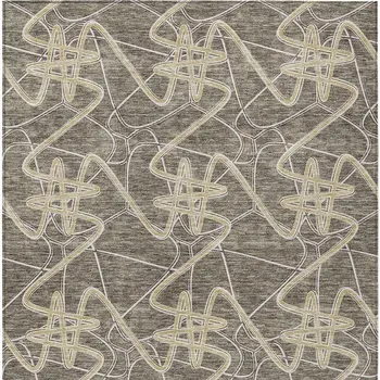 5' X 8' Taupe Ivory And Brown Geometric Washable Indoor Outdoor Area Rug