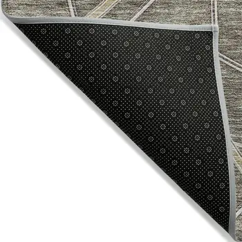 5' X 8' Taupe Ivory And Brown Geometric Washable Indoor Outdoor Area Rug