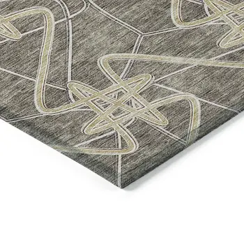 5' X 8' Taupe Ivory And Brown Geometric Washable Indoor Outdoor Area Rug