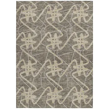 8' X 10' Taupe Ivory And Brown Geometric Washable Indoor Outdoor Area Rug