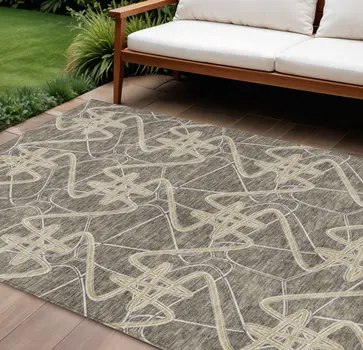 10' X 14' Taupe Ivory And Brown Geometric Washable Indoor Outdoor Area Rug