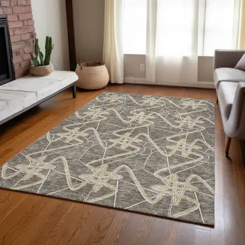 10' X 14' Taupe Ivory And Brown Geometric Washable Indoor Outdoor Area Rug