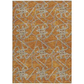 3' X 5' Terra Cotta Ivory And Charcoal Geometric Washable Indoor Outdoor Area Rug