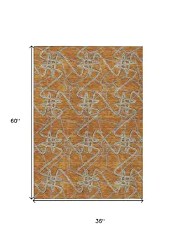 3' X 5' Terra Cotta Ivory And Charcoal Geometric Washable Indoor Outdoor Area Rug