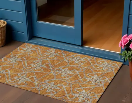 3' X 5' Terra Cotta Ivory And Charcoal Geometric Washable Indoor Outdoor Area Rug