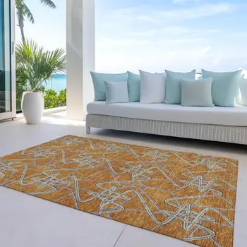 3' X 5' Terra Cotta Ivory And Charcoal Geometric Washable Indoor Outdoor Area Rug