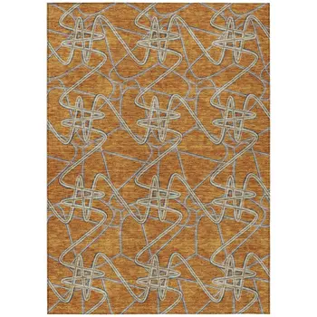 3' X 5' Terra Cotta Ivory And Charcoal Geometric Washable Indoor Outdoor Area Rug