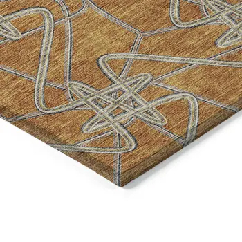 3' X 5' Terra Cotta Ivory And Charcoal Geometric Washable Indoor Outdoor Area Rug