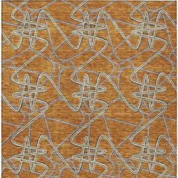 3' X 5' Terra Cotta Ivory And Charcoal Geometric Washable Indoor Outdoor Area Rug