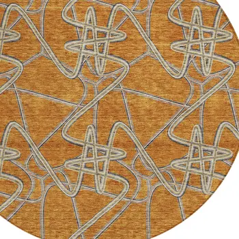 8' Terra Cotta Ivory And Charcoal Round Geometric Washable Indoor Outdoor Area Rug