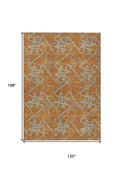 10' X 14' Terra Cotta Ivory And Charcoal Geometric Washable Indoor Outdoor Area Rug