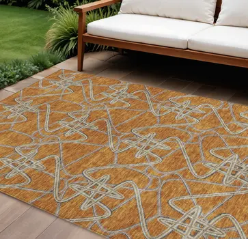 10' X 14' Terra Cotta Ivory And Charcoal Geometric Washable Indoor Outdoor Area Rug