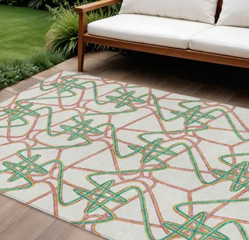 9' X 12' White Teal Blue And Purple Geometric Washable Indoor Outdoor Area Rug