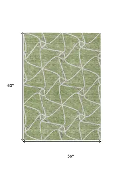 3' X 5' Sage And Ivory Geometric Washable Indoor Outdoor Area Rug