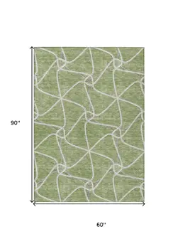 5' X 8' Sage And Ivory Geometric Washable Indoor Outdoor Area Rug